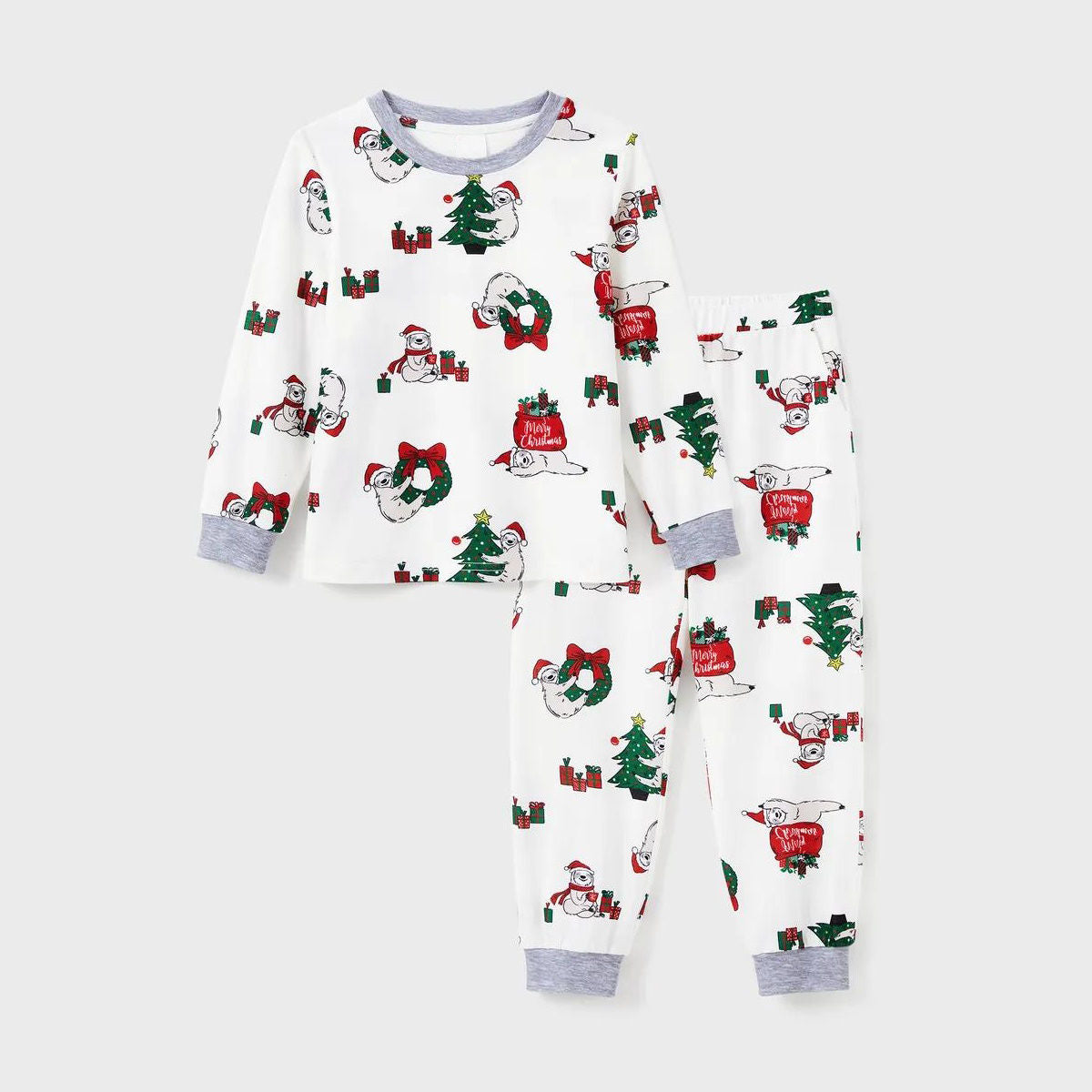 Sloth Family Christmas Pajamas Allover Christmas Pattern Wreath Gift - ChildAngle