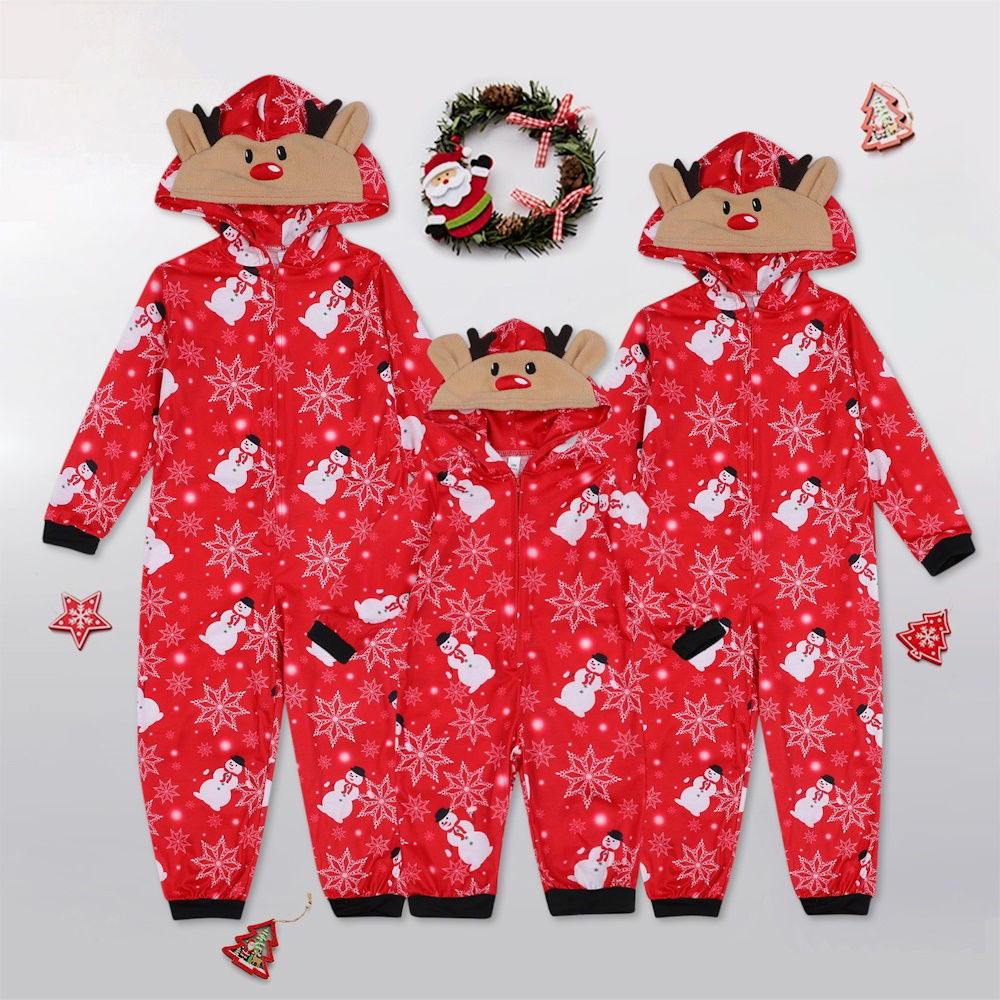 Chistmas Onesie Pajama Snowman Christmas Family Matching Pajamas Set Hooded Father Mother Daughter Son Kids Jumpsuit Sleepwear - ChildAngle