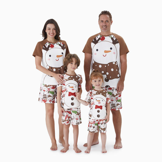 Snowman Reindeer Scarf Short Sleeve Christmas Pajamas Set - ChildAngle