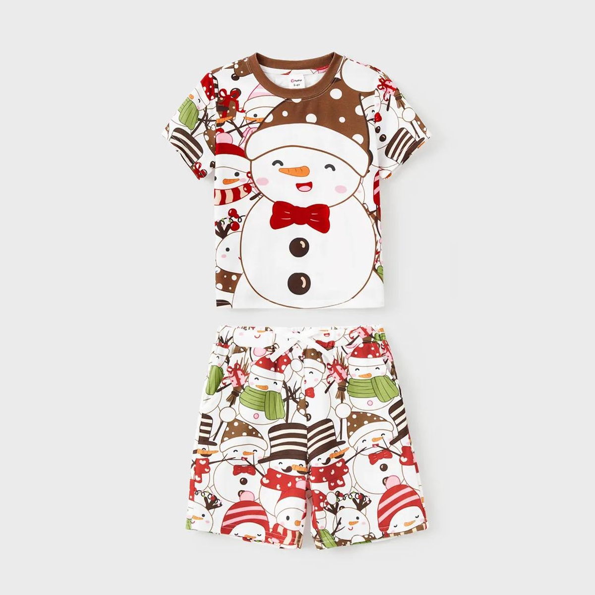 Snowman Reindeer Scarf Short Sleeve Christmas Pajamas Set - ChildAngle