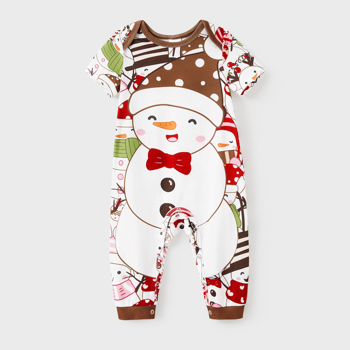 Snowman Reindeer Scarf Short Sleeve Christmas Pajamas Set - ChildAngle