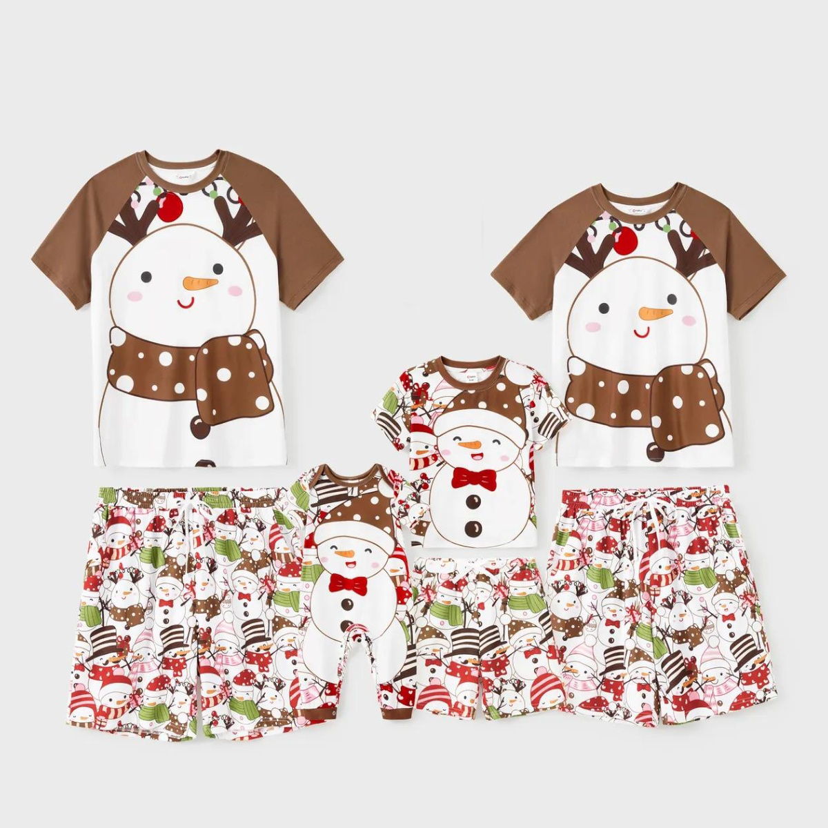 Snowman Reindeer Scarf Short Sleeve Christmas Pajamas Set - ChildAngle