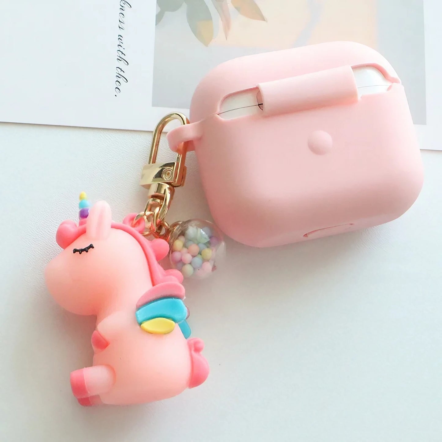 Solid Color AirPods Case with Unicorn Pendant - ChildAngle