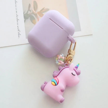 Solid Color AirPods Case with Unicorn Pendant - ChildAngle