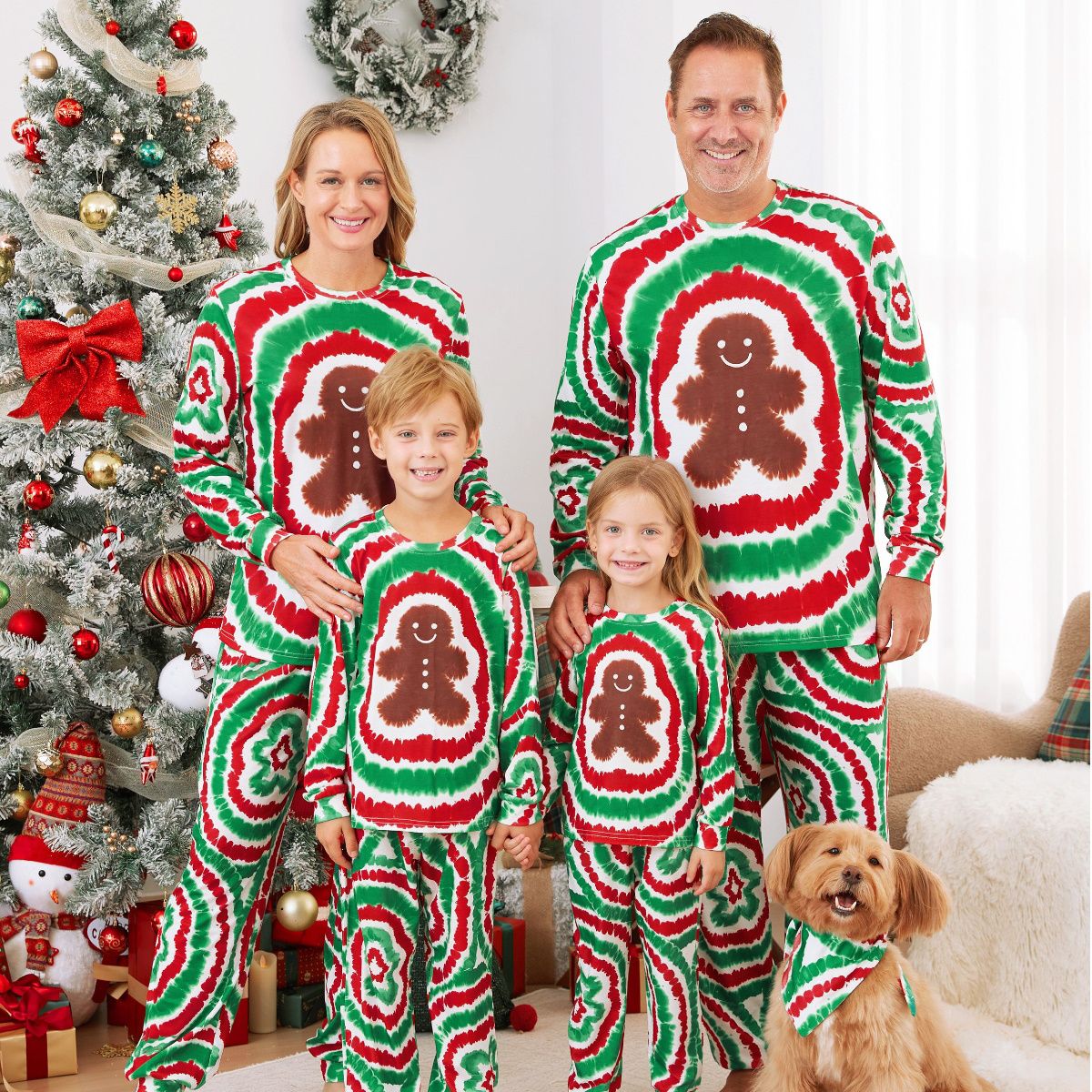 Green and Red Tie Dye Gingerbread Family Pajamas - ChildAngle