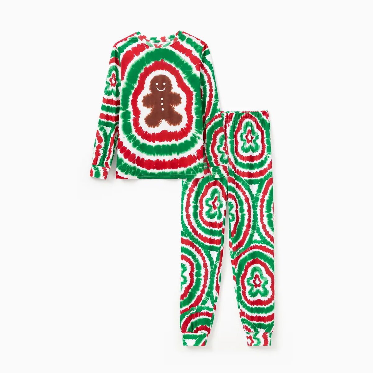 Green and Red Tie Dye Gingerbread Family Pajamas - ChildAngle