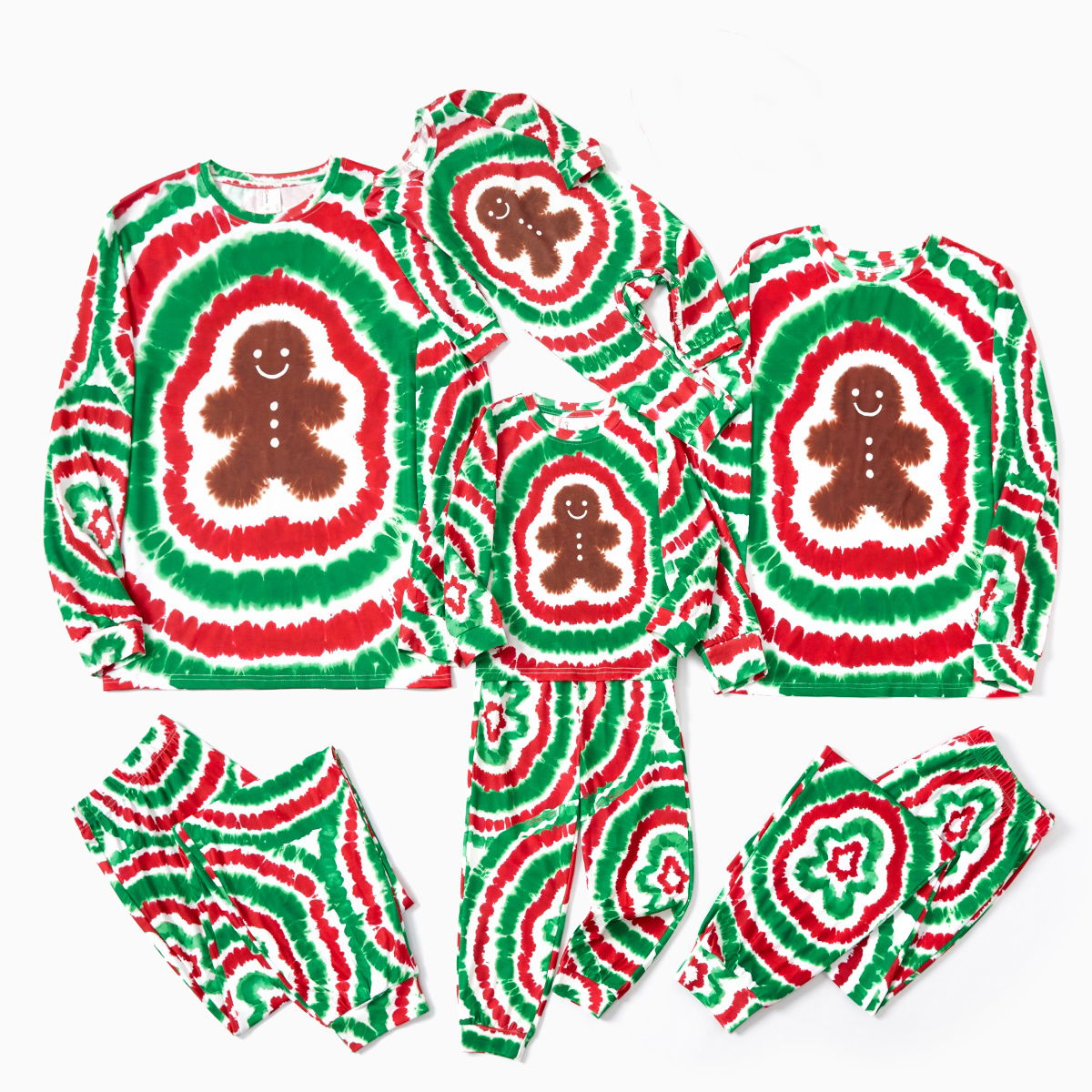 Green and Red Tie Dye Gingerbread Family Pajamas - ChildAngle