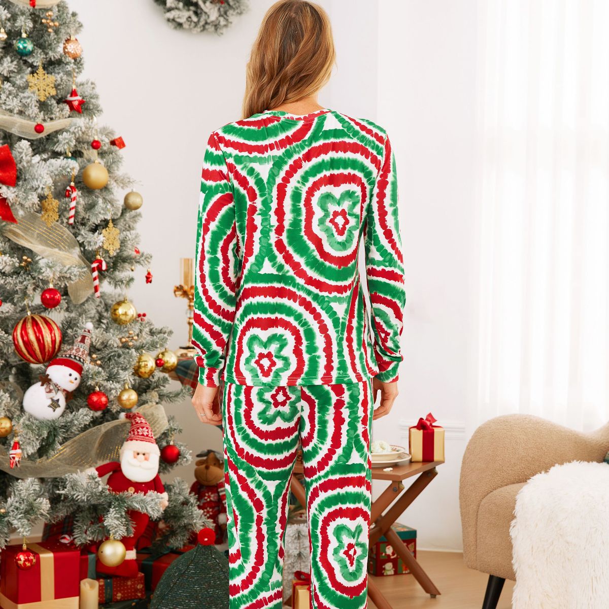 Green and Red Tie Dye Gingerbread Family Pajamas - ChildAngle