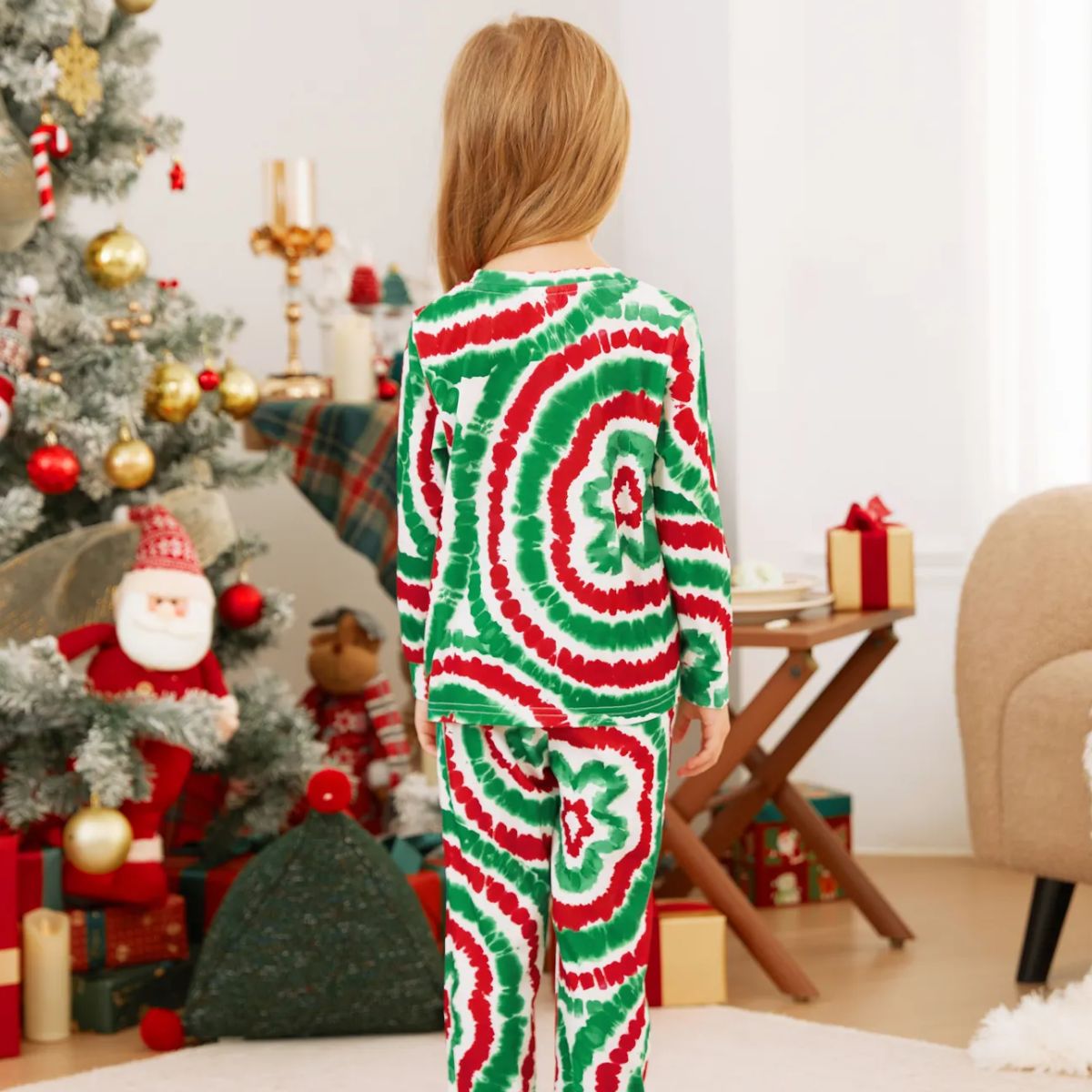 Green and Red Tie Dye Gingerbread Family Pajamas - ChildAngle