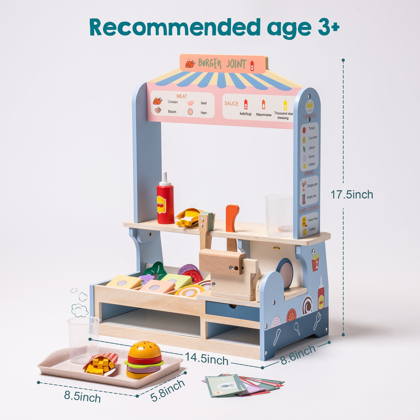 Wooden Play Food Toy Set Burger Joint