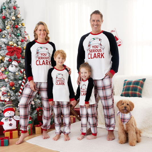 You Serious Clark Family Christmas Pajamas Raglan Sleeve Long Sleeve Plaid Pants with Drawstring and Pockets - ChildAngle