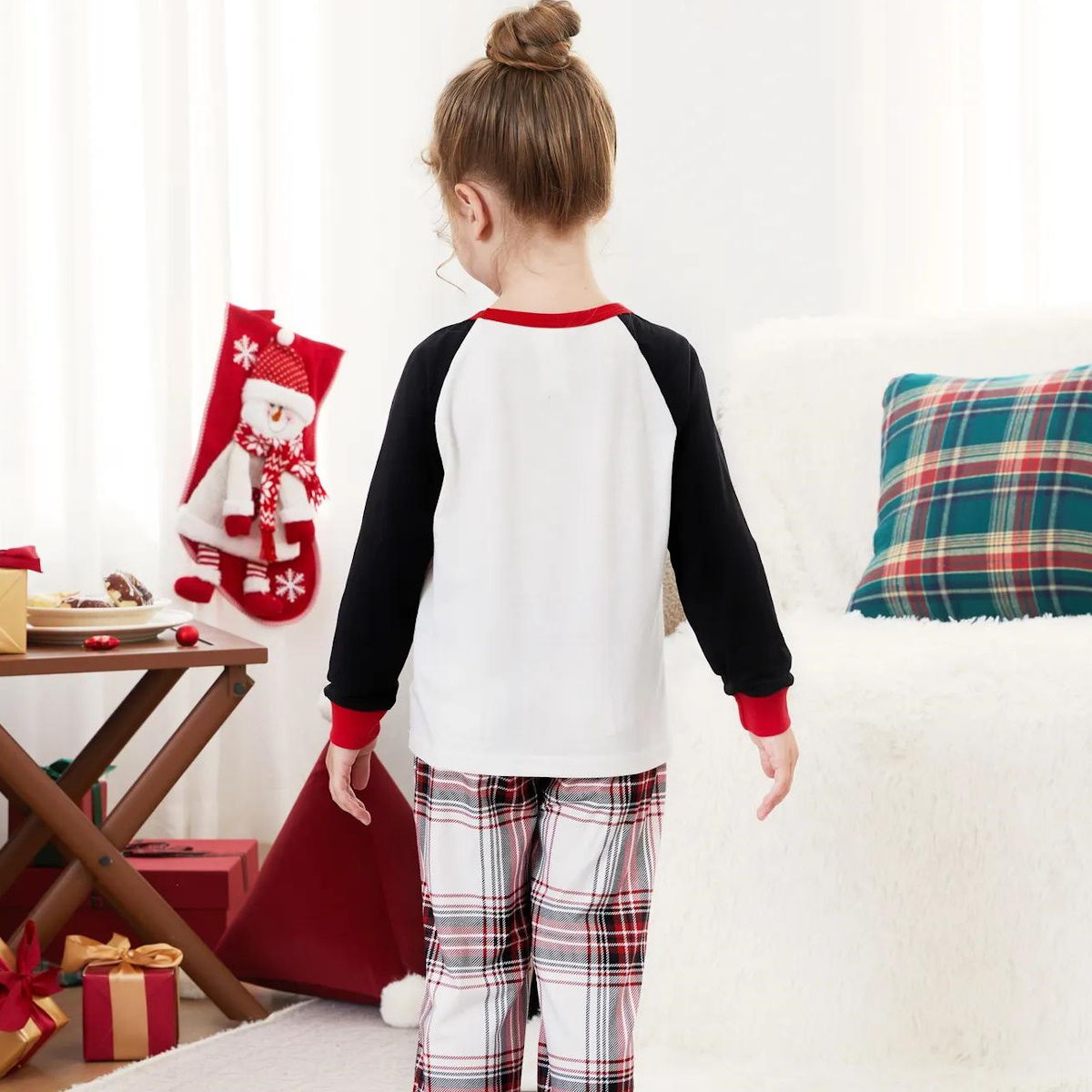 You Serious Clark Family Christmas Pajamas Raglan Sleeve Long Sleeve Plaid Pants with Drawstring and Pockets - ChildAngle