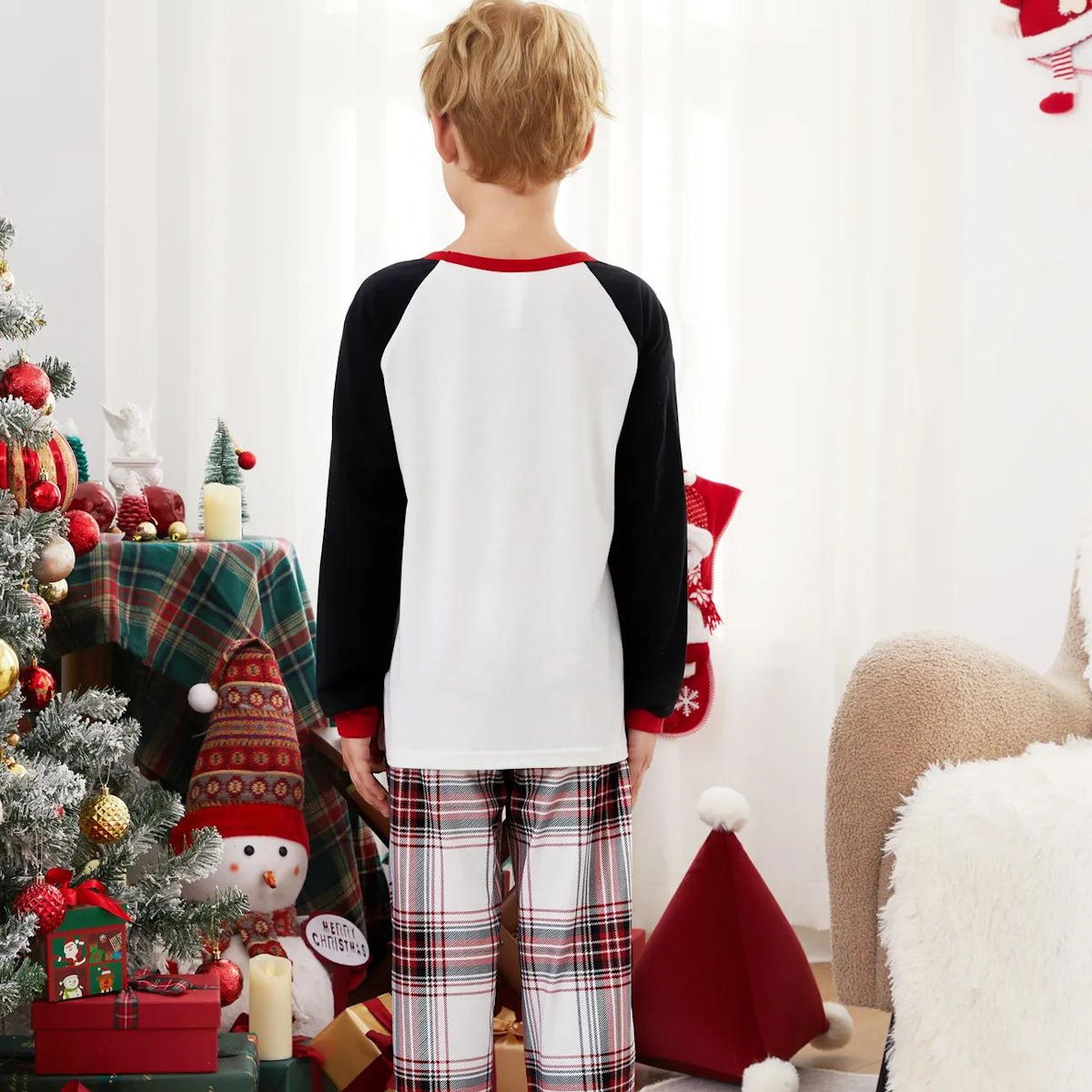 You Serious Clark Family Christmas Pajamas Raglan Sleeve Long Sleeve Plaid Pants with Drawstring and Pockets - ChildAngle