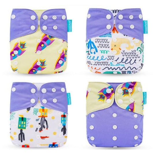 1 Pack Baby Cloth Diaper Reusable Suede Cloth Pocket Nappies - Purple Cactus - ChildAngle