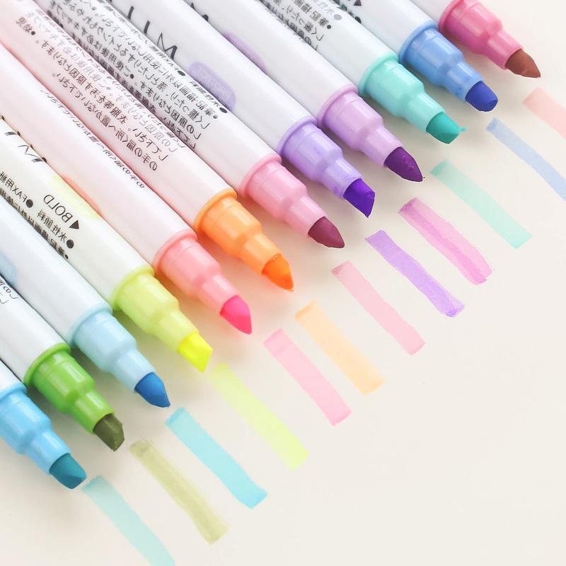 12 PCS/Set Non Bleed Pastel Highlighters Pen Markers - ChildAngle
