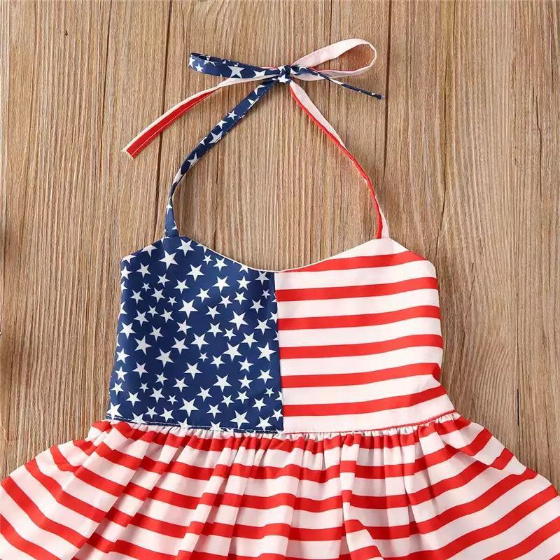 2 PCS Baby Girls Outfit Halter Tops Denim Shorts July 4th Clothes - ChildAngle