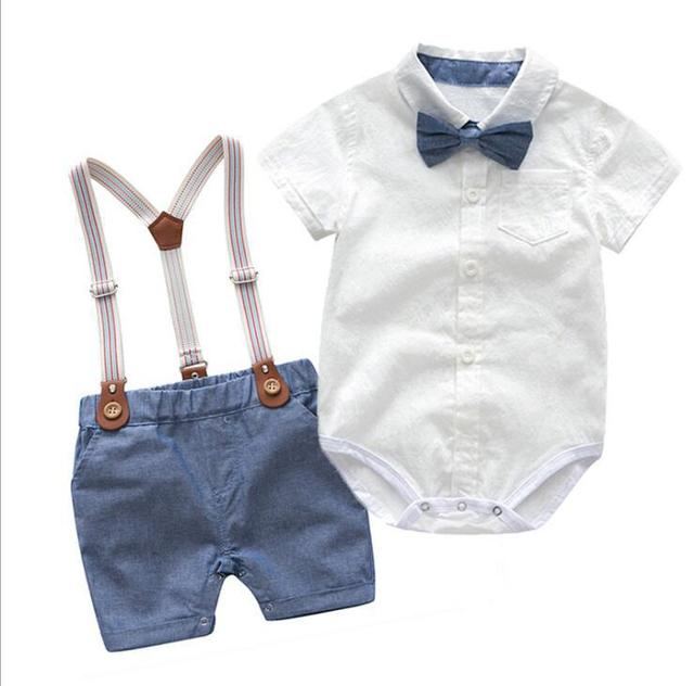 2PCS Baby Boy Bowtie Romper Suspender Outfit - ChildAngle