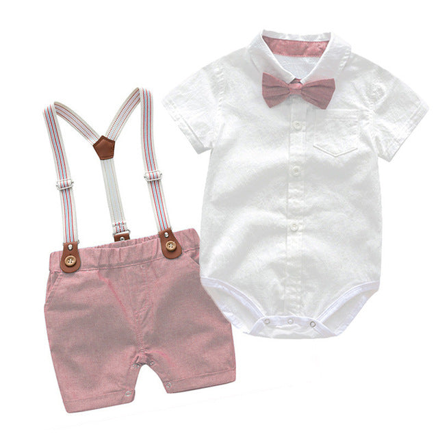 2PCS Baby Boy Bowtie Romper Suspender Outfit - ChildAngle