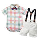 2PCS Baby Boy Plaid Bowtie Romper Suspender Outfit for Newborn - ChildAngle