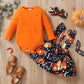 2PCS Halloween Pumpkin Print Long-sleeve Baby Skirt Set with Headband - ChildAngle