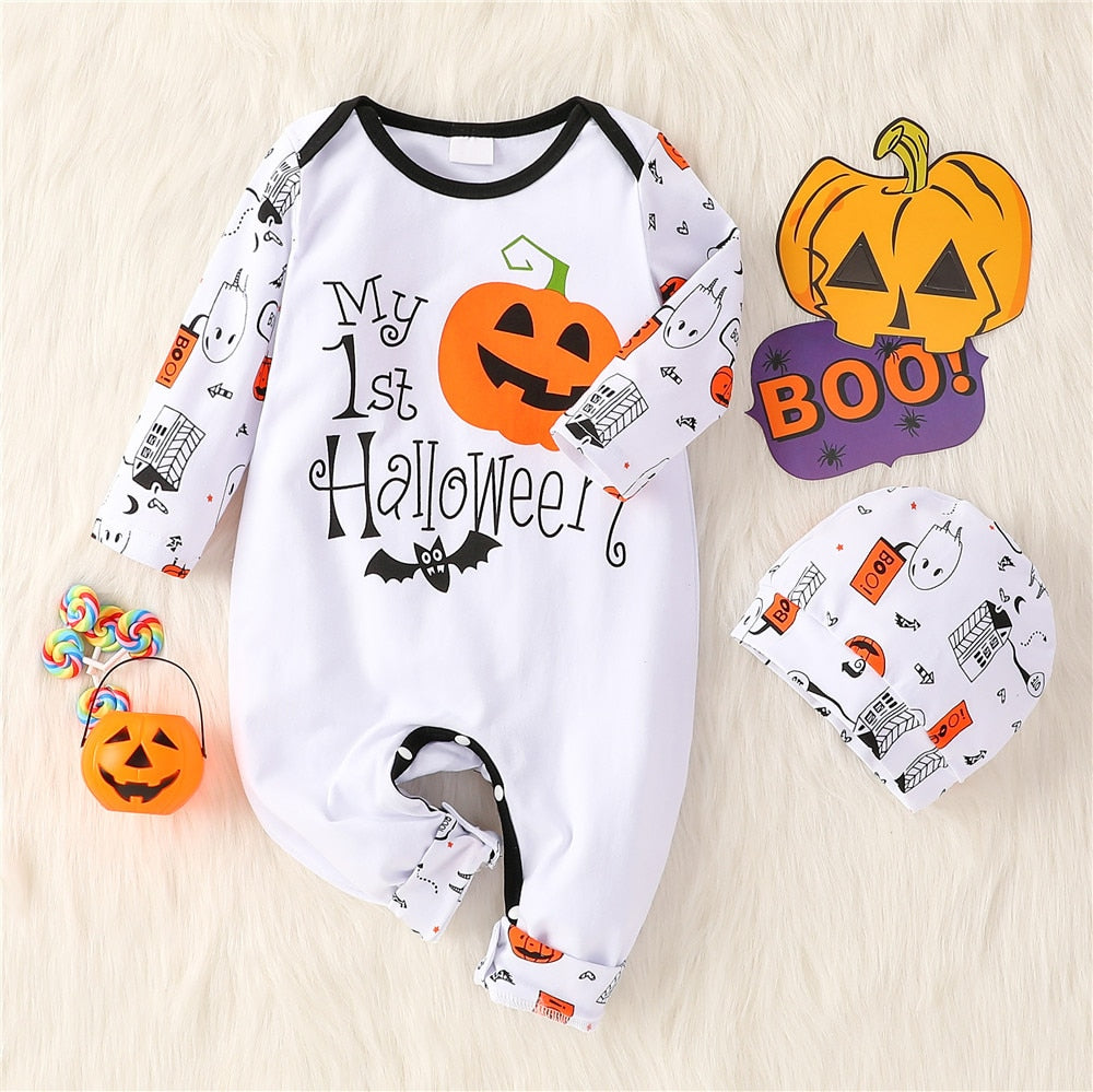 2PCS My First Halloween Baby Pumpkin Ghost Jumpsuit Infant Halloween - ChildAngle