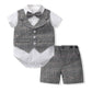 2PCS Toddler Boys Pink Plaid Short Sleeves Romper Outfits Suspender Set for Baby Boy - ChildAngle