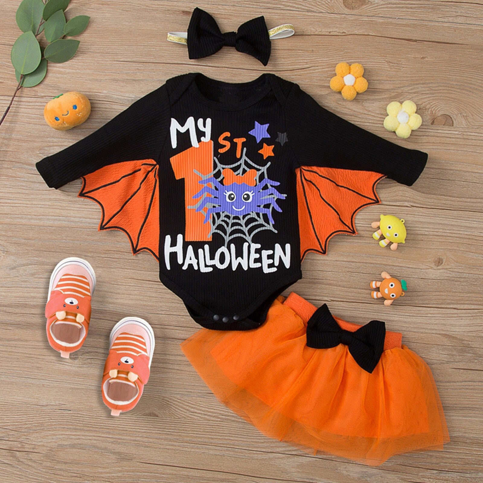 3PCS Baby Halloween Romper My 1st Halloween Tulle Skirt w/ Headband - ChildAngle