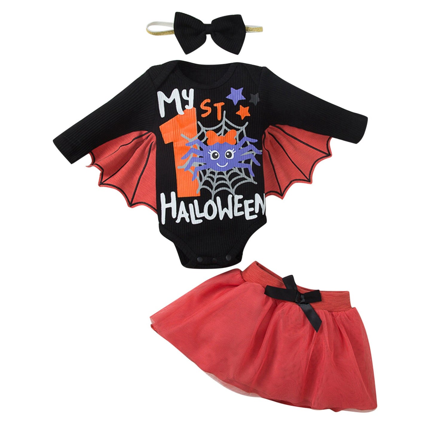 3PCS Baby Halloween Romper My 1st Halloween Tulle Skirt w/ Headband - ChildAngle