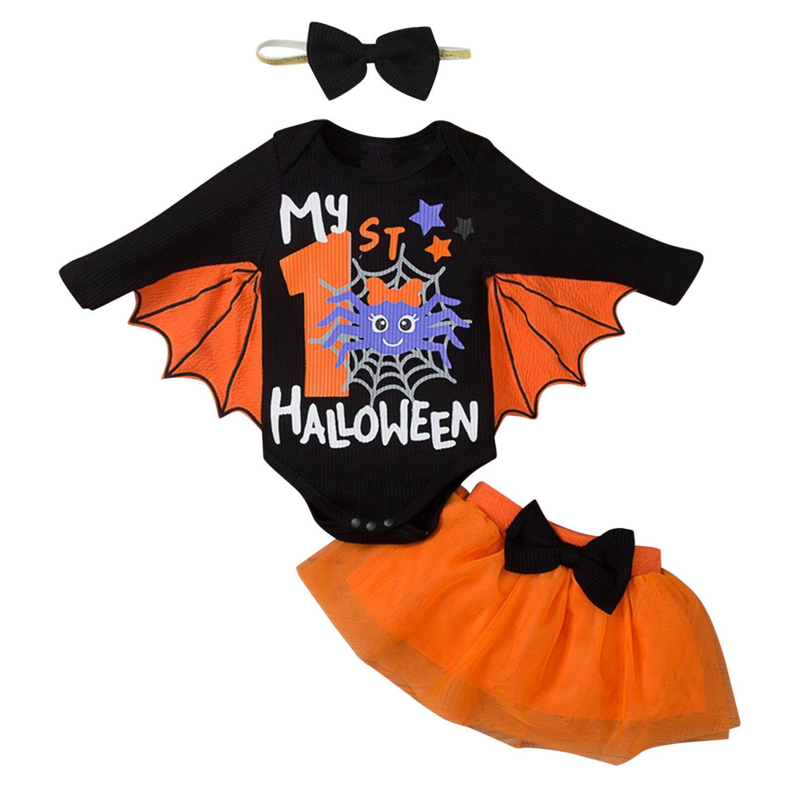 3PCS Baby Halloween Romper My 1st Halloween Tulle Skirt w/ Headband - ChildAngle