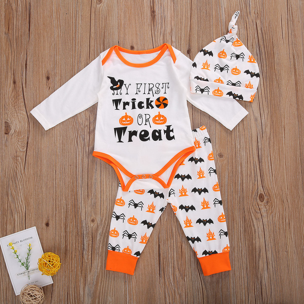 3PCS Newborn Halloween Outfits Long Sleeve Romper with Pants & Hat Hairband - ChildAngle