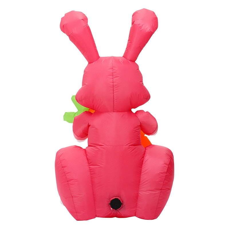 4 Feet Red Bunny with Carrot Happy Easter Inflatable Easter Bunny Blowup Outdoor Toys with Build-in LEDs Yard Lawn Garden Decorations - ChildAngle