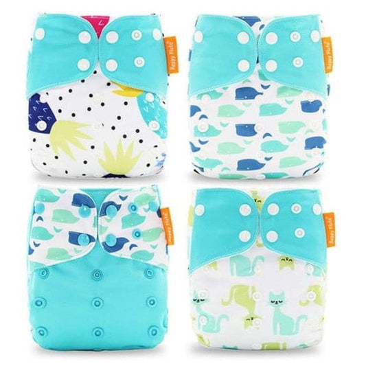4 Pack Cloth Diaper Reusable Nappy 3-15KG Baby Blue Whale Cat Pineapple - ChildAngle