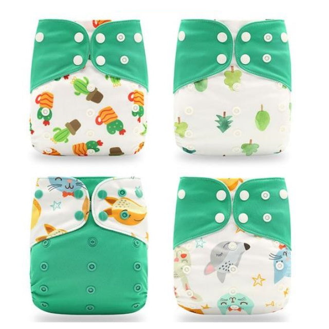 4 Pack Cloth Diaper Reusable Nappy 3-15KG Baby Green Cactus Animal - ChildAngle