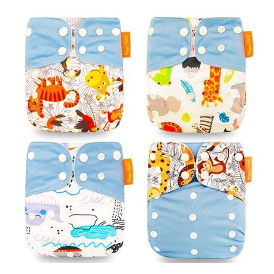 4 Pack Cloth Diaper Reusable Nappy 3-15KG Baby Light Blue - Zoo - ChildAngle
