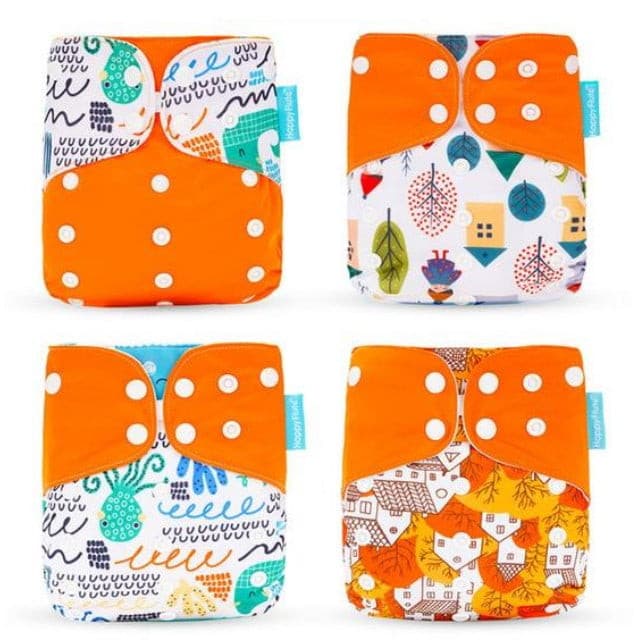4 Pack Cloth Diaper Reusable Nappy 3-15KG Baby Orange House Tree Animal - ChildAngle
