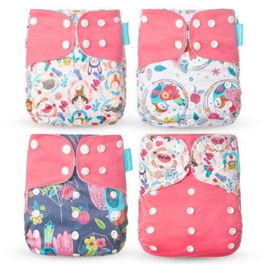 4 Pack Cloth Diaper Reusable Nappy 3-15KG Baby Pink Floral Zoo Flower - ChildAngle