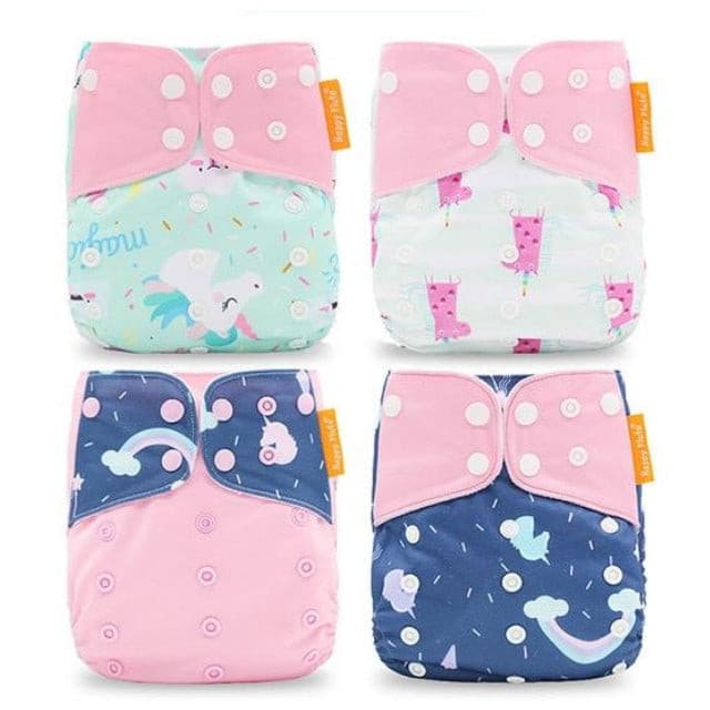 4 Pack Cloth Diaper Reusable Nappy 3-15KG Baby Pink Rainbow Unicorn - ChildAngle