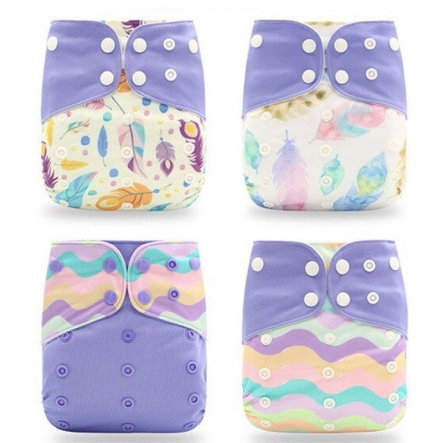 4 Pack Cloth Diaper Reusable Nappy for 3-15KG Baby Purple Feather - ChildAngle