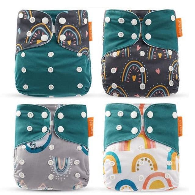 4 Pack Cloth Pocket Diaper Reusable Nappy 3-15KG Baby Dark Green Rainbow - ChildAngle