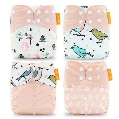 4 Pack Cloth Pocket Diaper Reusable Nappy 3-15KG Baby Pink Bird Tree - ChildAngle