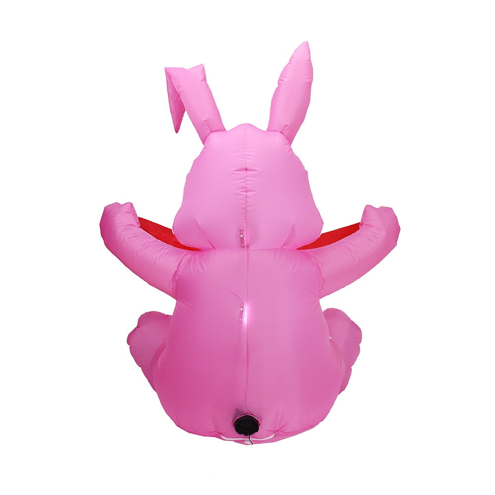 5 Feet Pink Bunny with Banner Inflatable Easter Bunny Blowup Outdoor Toys with Build-in LEDs Yard Lawn Garden Decorations - ChildAngle