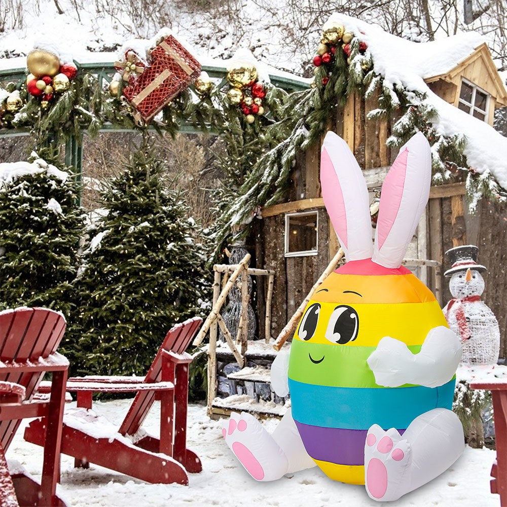 5 Fuß Regenbogen-Ei mit Hasenohren, aufblasbarer Osterhase, aufblasbares Outdoor-Spielzeug mit eingebauten LEDs, Dekoration für Hof, Rasen und Garten