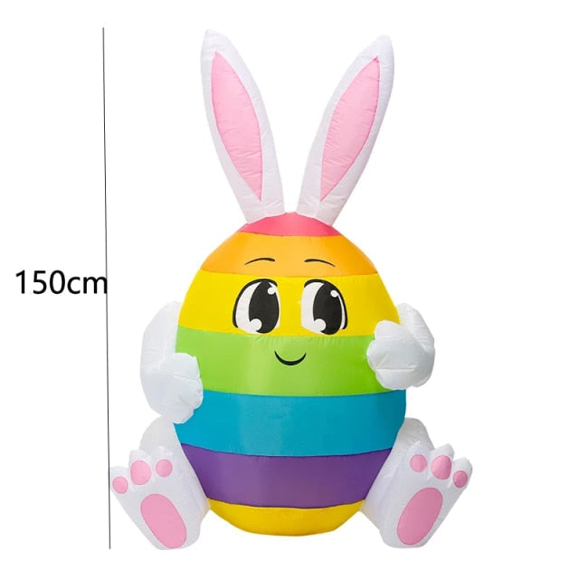 5 Feet Rainbow Egg with Bunny Ear Inflatable Easter Bunny Blowup Outdoor Toys with Build-in LEDs Yard Lawn Garden Decorations - ChildAngle