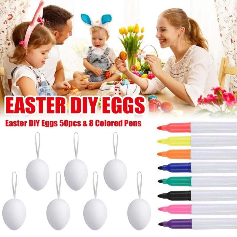 50 PCS Eggs Painting Kit DIY Blank Easter Eggs with Color Pens - ChildAngle