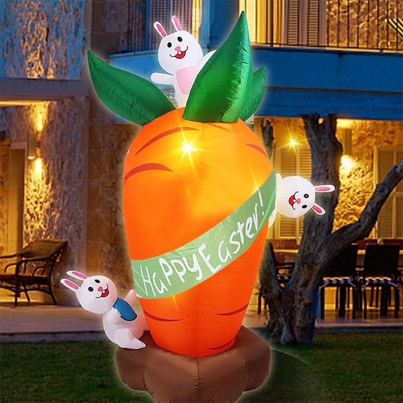 6 Feet Bunny Around Carrot Inflatable Easter Bunny Blowup Outdoor Toys with Build-in LEDs Yard Lawn Garden Decorations - ChildAngle
