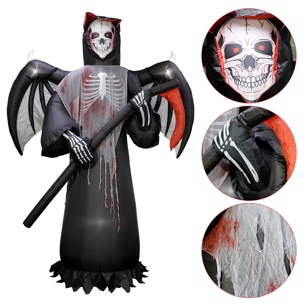  Scary Halloween Decorations, Life Size Halloween Grim Reaper  Prop Skull with LED Glowing Eyes and Creepy Sound 5.7 Ft Large Hanging  Ghost for Halloweem Indoor and Outdoor Decor : Patio, Lawn