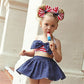 Baby Girl 4th Of July Outfit Neck Tie Bowknot Top with Polka Dot Skirt and Headband - ChildAngle