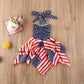 Baby Girls Independence Day Outfit Halter Ruffle Dress 4th of July American Flag Stripe Stars Print - ChildAngle