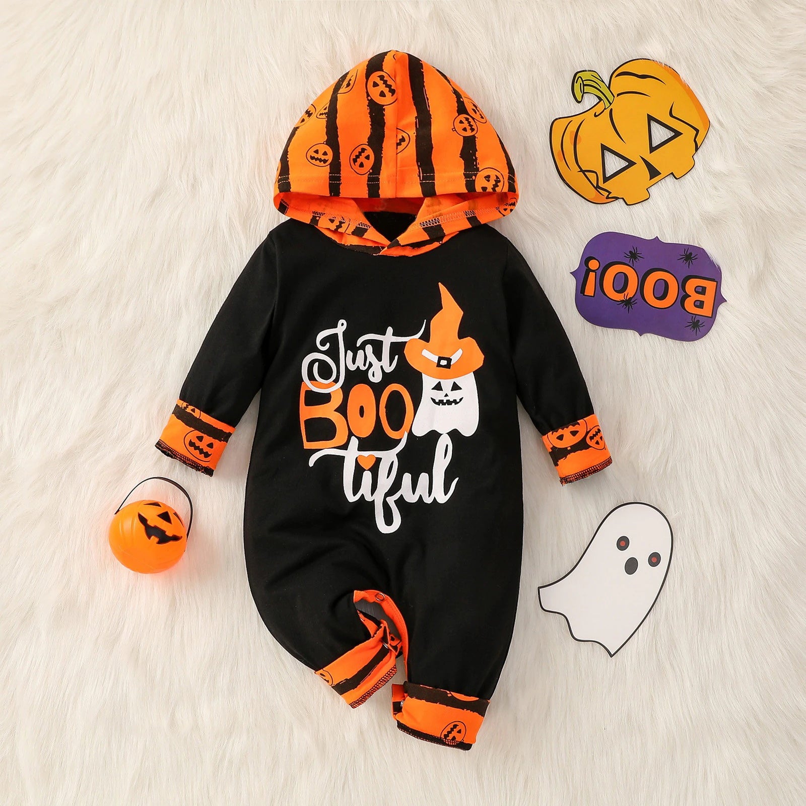 Baby Outfit Halloween Pumpkin Jumpsuit Long-sleeve Baby Hoodie - ChildAngle