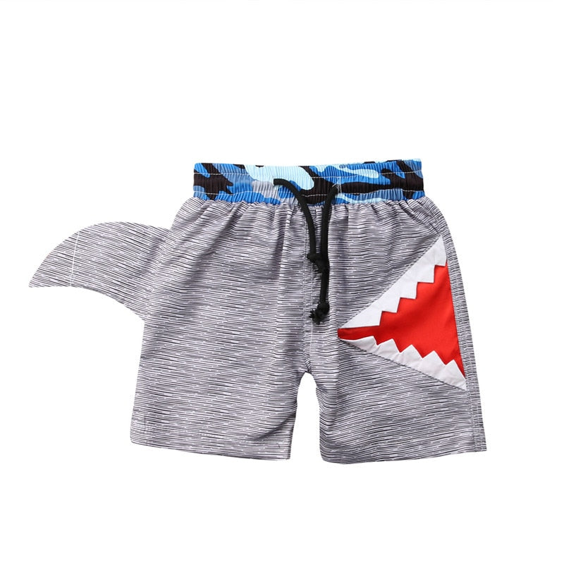 Boys Blue Camo Shark Pattern Swimming Trunks - ChildAngle